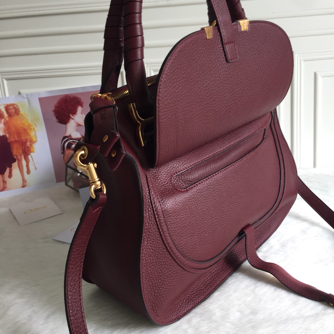 Chloe Large Marcie Bag In Bordeaux Grained Leather